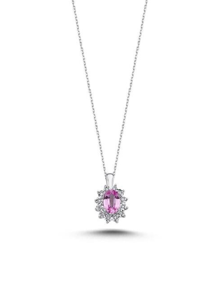 pırlanta Pembe Topaz kolye 1.11 carat 